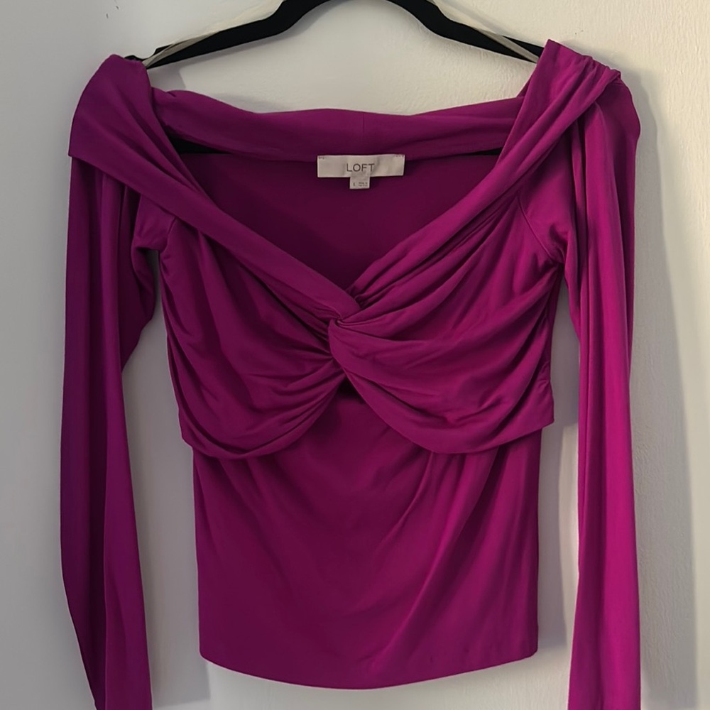LOFT Pink Long Sleeve Ruched Tie Front Blouse